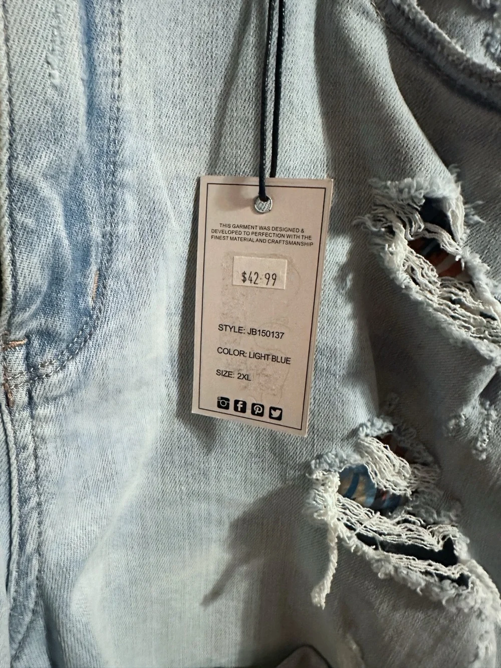 NWT Judy Blue Aztec Serape Patch Distressed Cuffed High Rise Denim Shorts 2XL